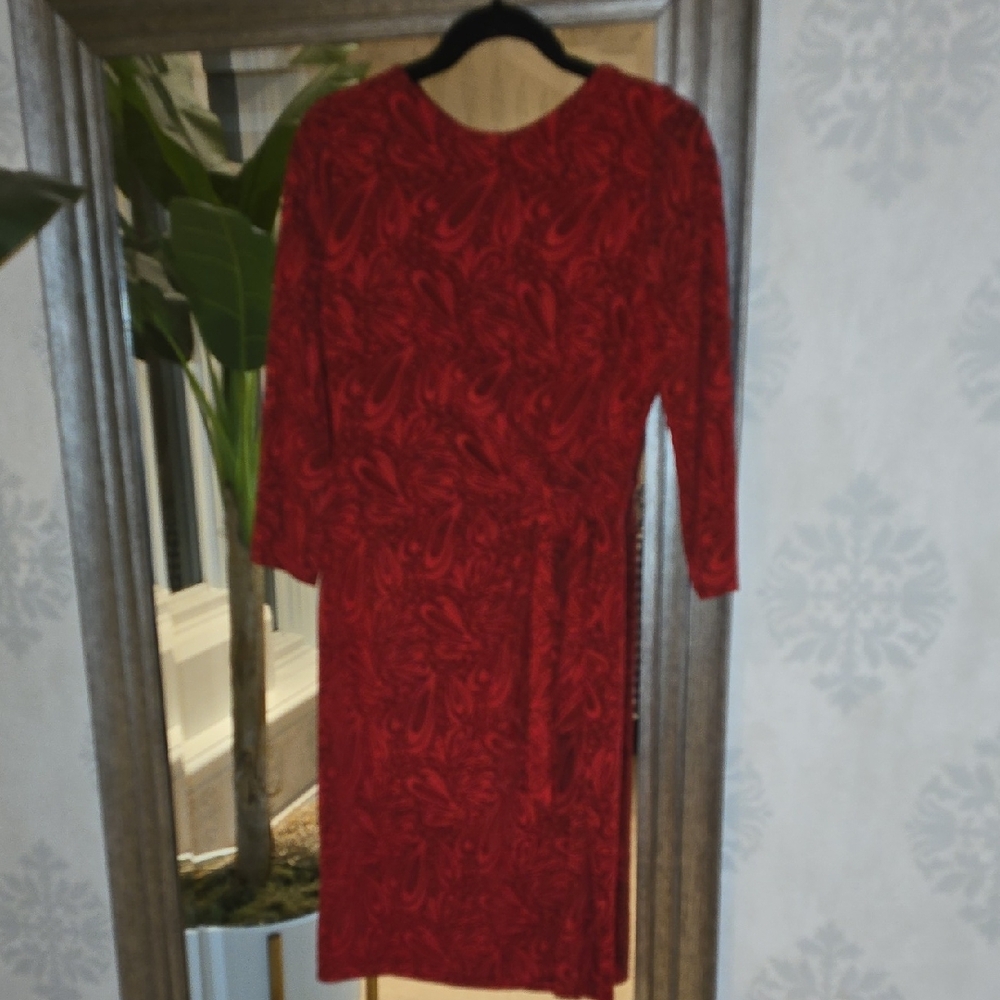 London Times Scarlet Paisley Long Sleeve Dress